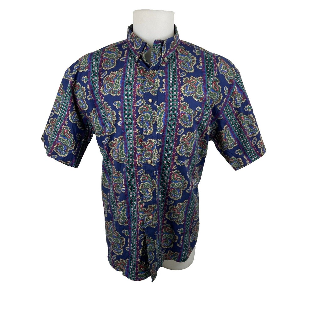 Salty Dog Men Large Paisley Shirt Imperial Poplin Blue Green Casual